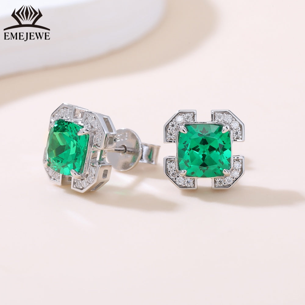 S925 Silver 7mm Ascher Sapphire Studs Full Pave Moissanite Halo Daily Commute Women Jewelry Gift