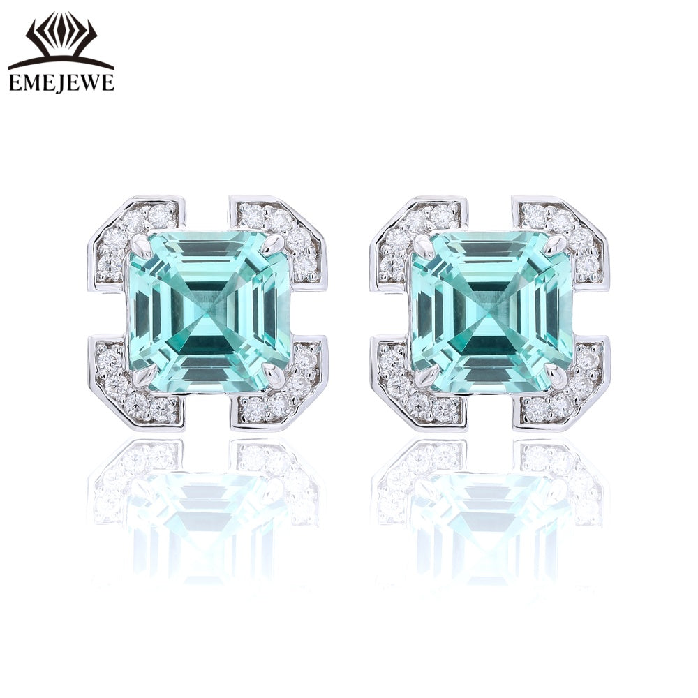 S925 Silver 7mm Ascher Sapphire Studs Full Pave Moissanite Halo Daily Commute Women Jewelry Gift