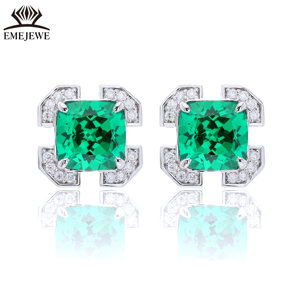 S925 Silver 7mm Ascher Sapphire Studs Full Pave Moissanite Halo Daily Commute Women Jewelry Gift