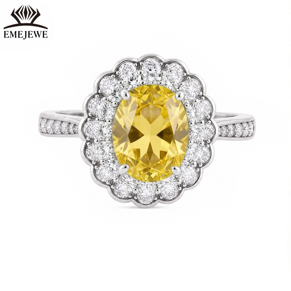 925 Sterling Silver Classic Wedding Sapphire Halo Ring White Moissanite Surrounded Oval Gemstone Women Engagement Fine