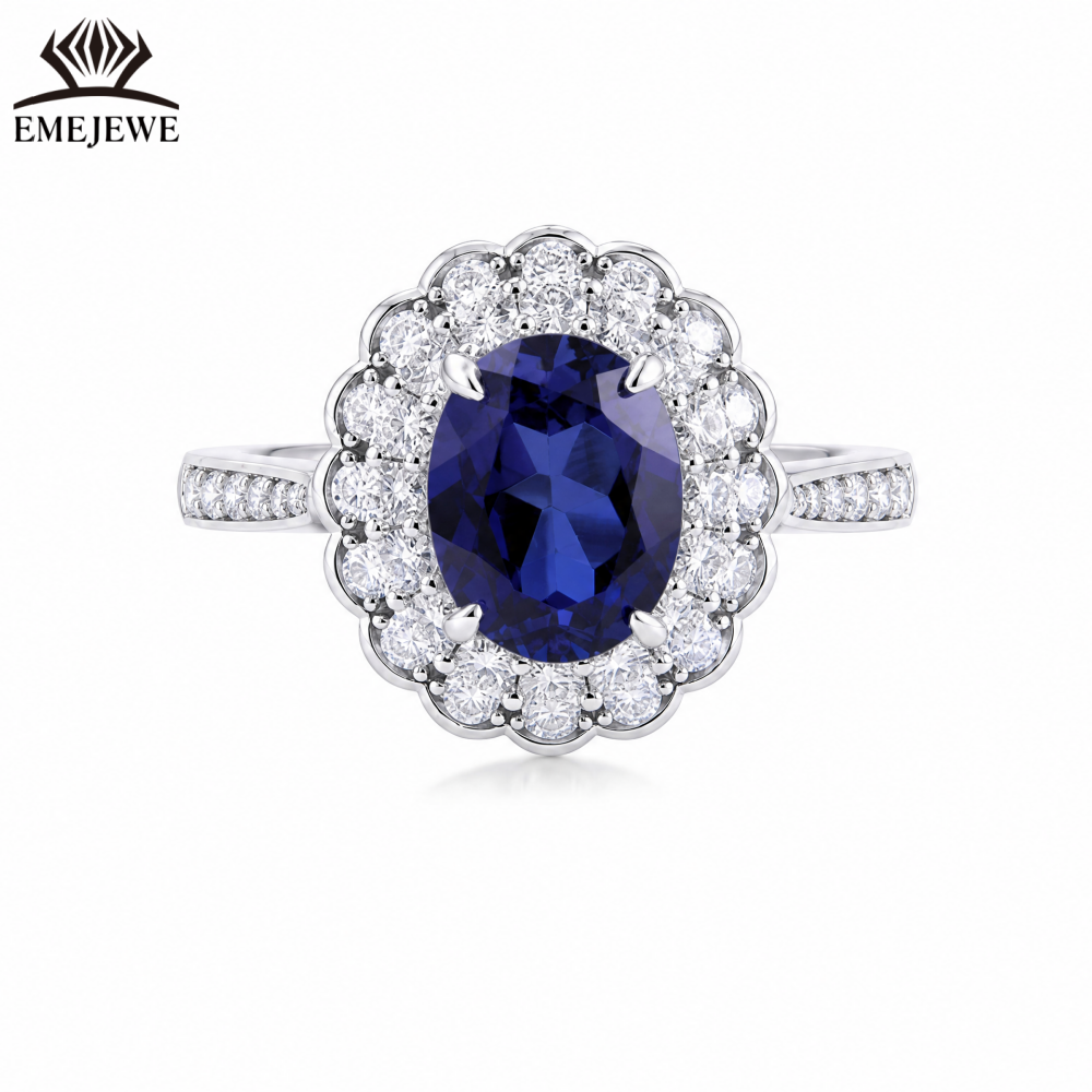 925 Sterling Silver Classic Wedding Sapphire Halo Ring White Moissanite Surrounded Oval Gemstone Women Engagement Fine