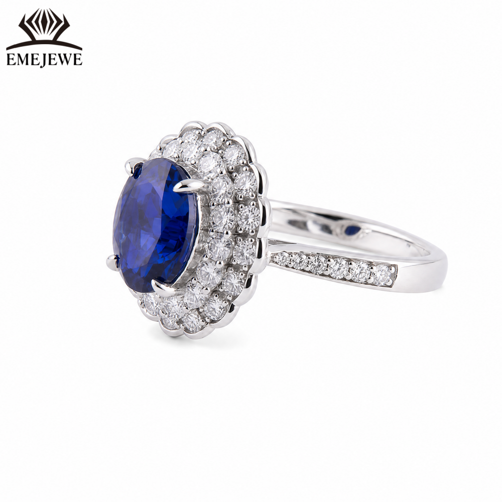 925 Sterling Silver Classic Wedding Sapphire Halo Ring White Moissanite Surrounded Oval Gemstone Women Engagement Fine