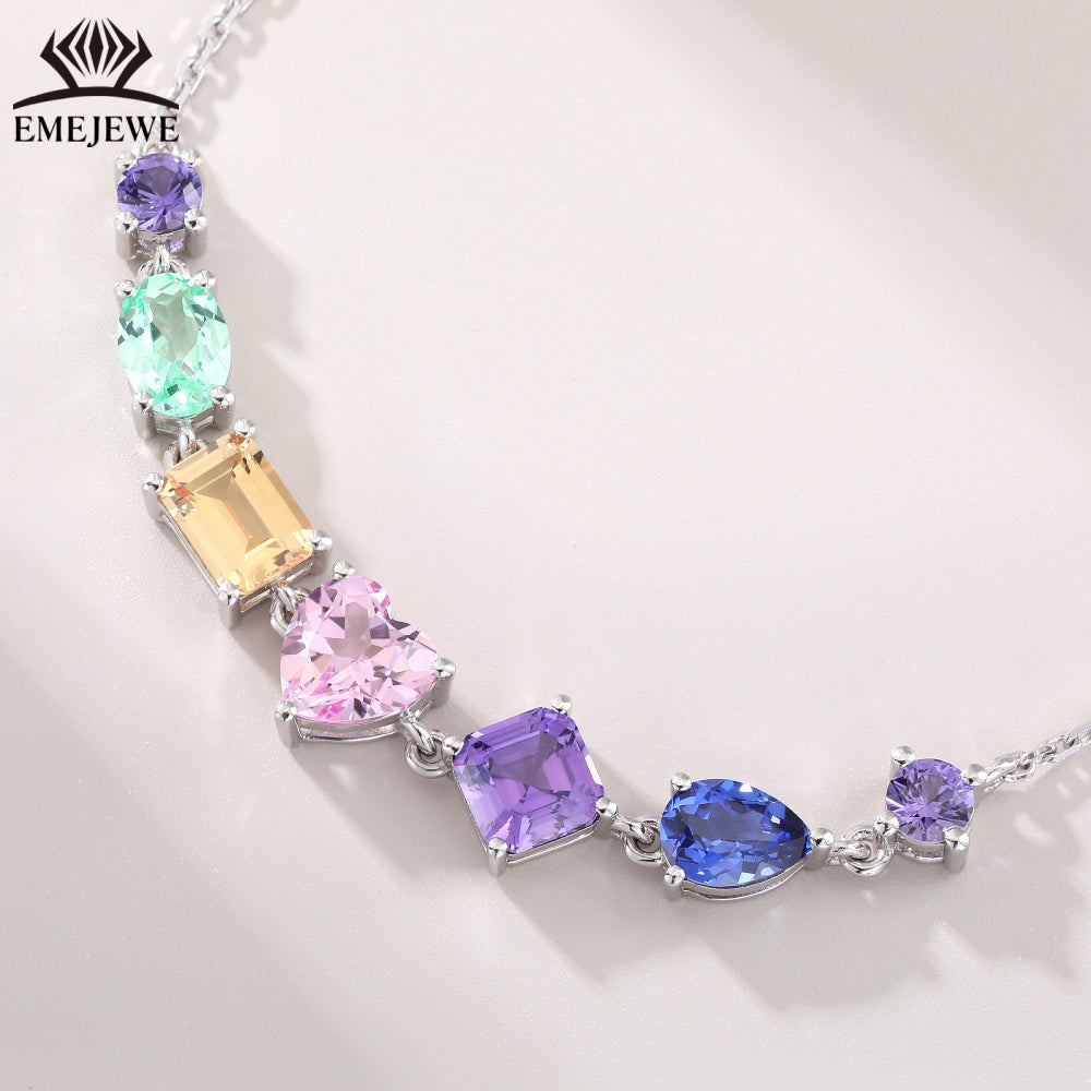 S925 Silver Colored Sapphire Chain Bracelet Oval Cut Gemstone Claw Setting Romantic Party Jewelry