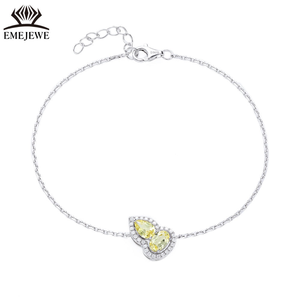S925 silver sapphire chain bracelet with gourd shaped claws inlaid with romantic party jewelry