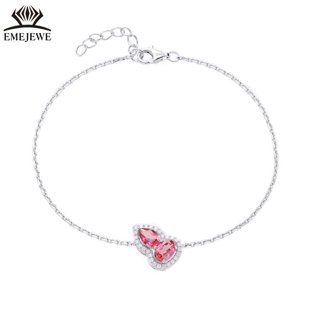 S925 silver sapphire chain bracelet with gourd shaped claws inlaid with romantic party jewelry