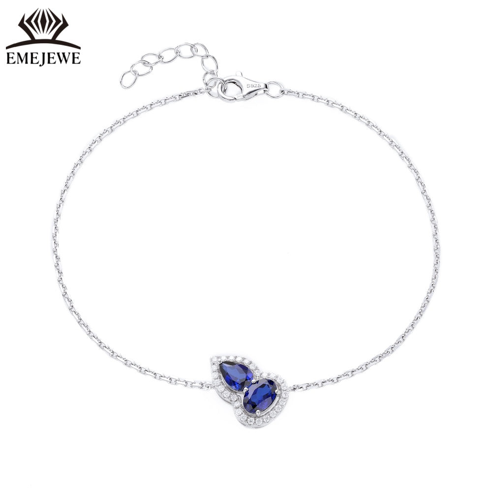 S925 silver sapphire chain bracelet with gourd shaped claws inlaid with romantic party jewelry