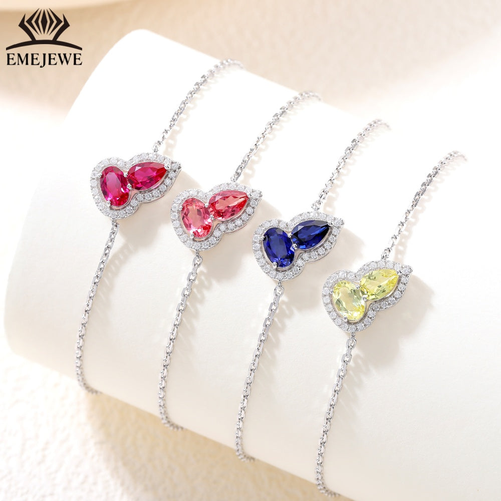 S925 silver sapphire chain bracelet with gourd shaped claws inlaid with romantic party jewelry
