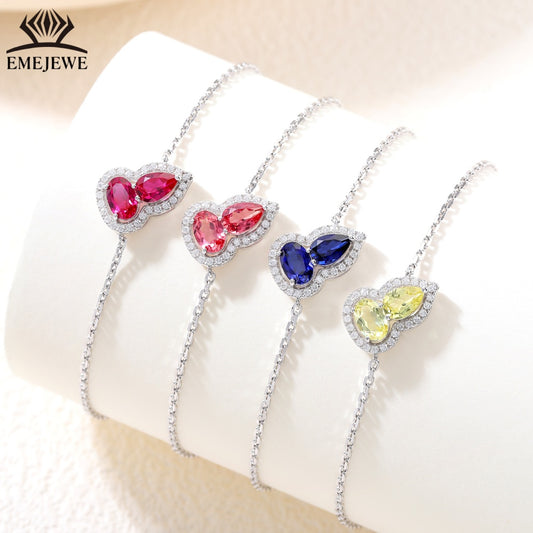 S925 silver sapphire chain bracelet with gourd shaped claws inlaid with romantic party jewelry