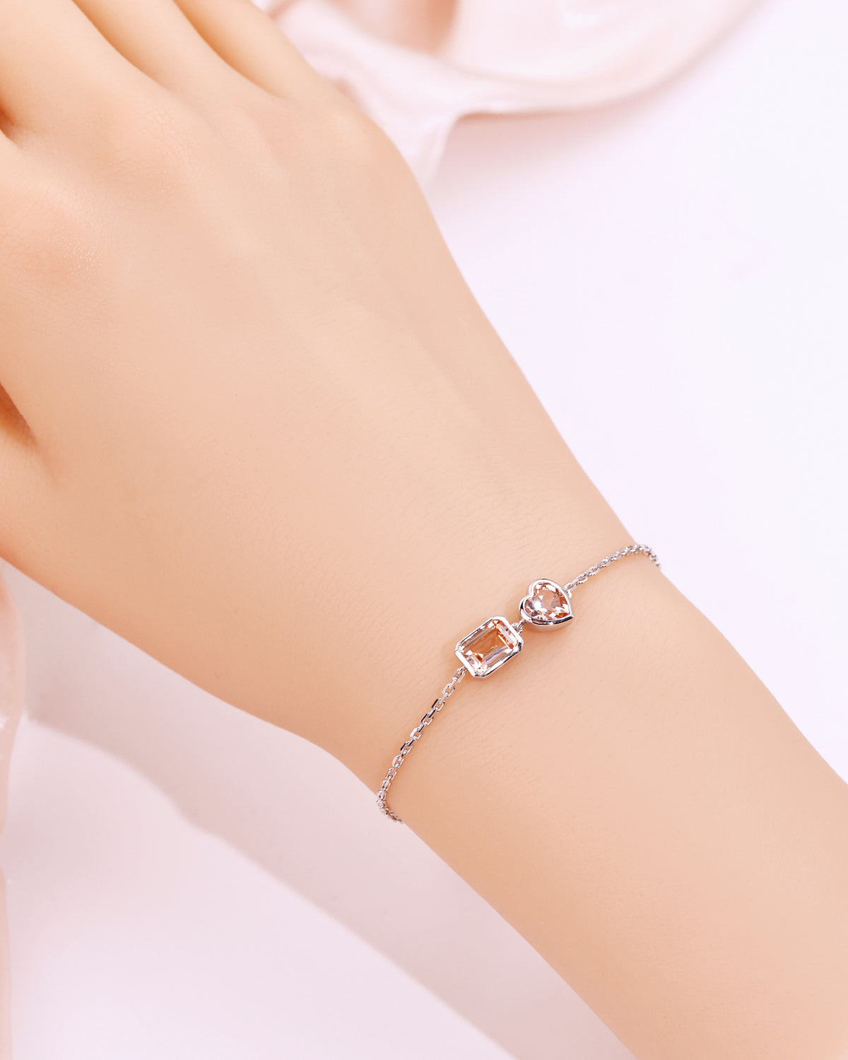 Sapphire Emerald-Cut 5*7MM Multi Color Lab Gemstone Double Stone Adjustable Rhodium Plated Unisex Party Bracelet Gift