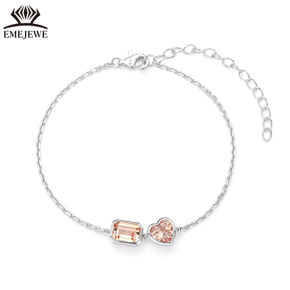 Sapphire Emerald-Cut 5*7MM Multi Color Lab Gemstone Double Stone Adjustable Rhodium Plated Unisex Party Bracelet Gift