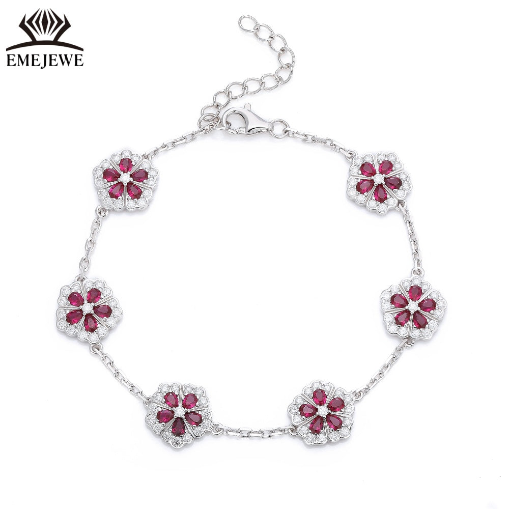 Pear 2*3MM Five Petal Flower Lab Ruby Bracelet for Party Certified