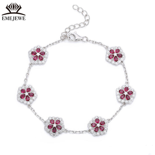 Pear 2*3MM Five Petal Flower Lab Ruby Bracelet for Party Certified
