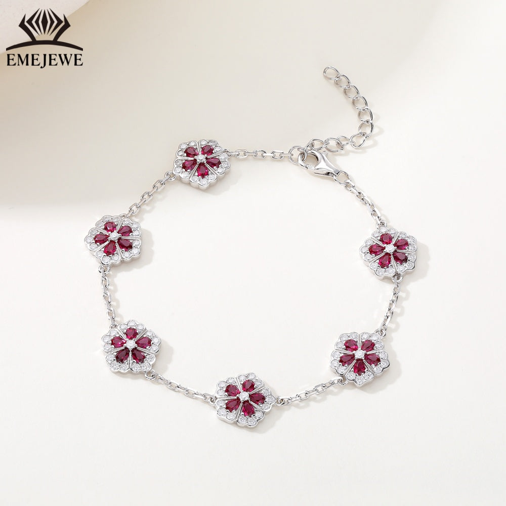 Pear 2*3MM Five Petal Flower Lab Ruby Bracelet for Party Certified