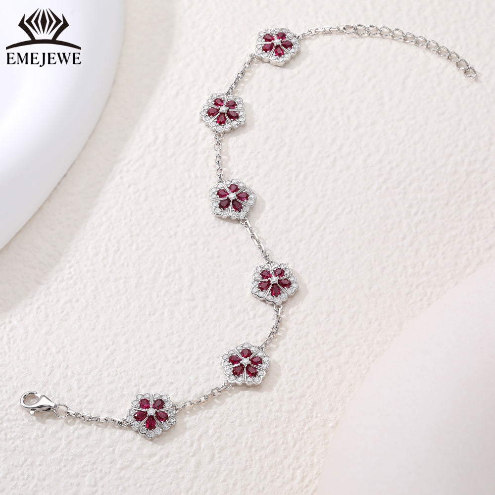 Pear 2*3MM Five Petal Flower Lab Ruby Bracelet for Party Certified