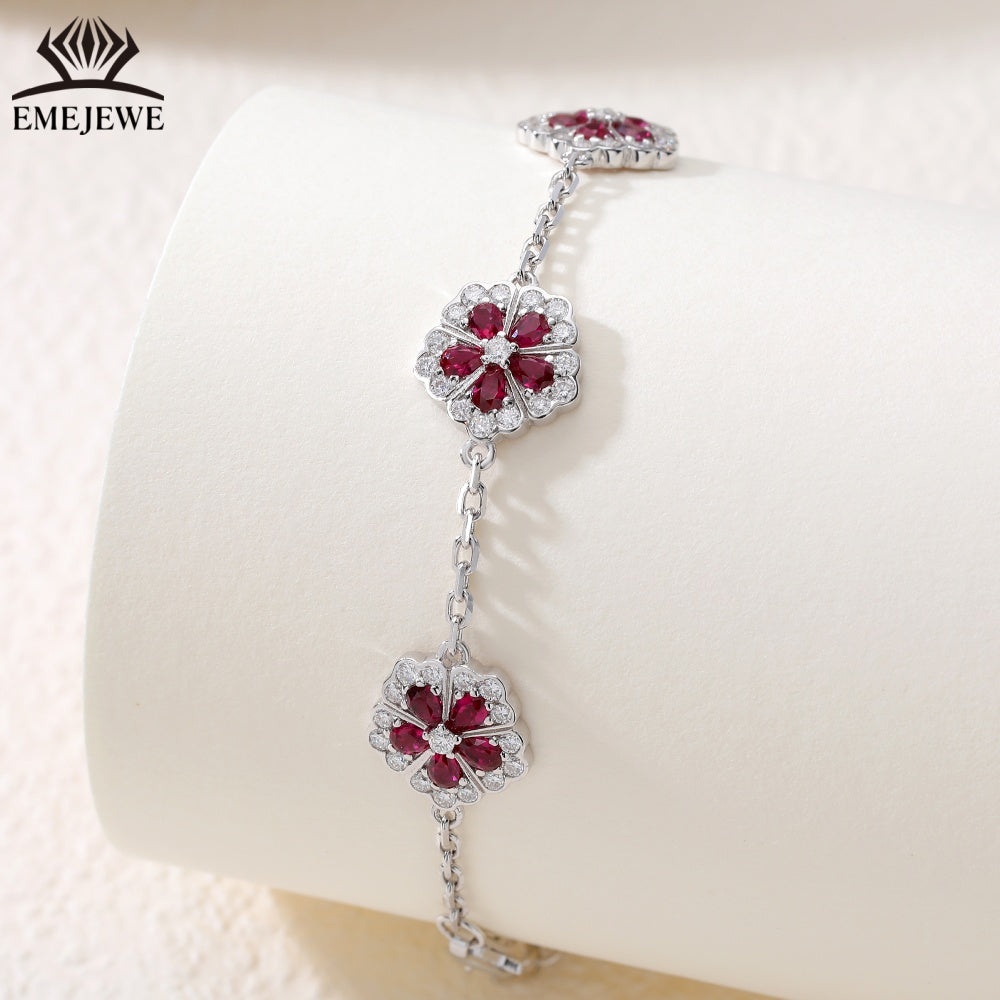 Pear 2*3MM Five Petal Flower Lab Ruby Bracelet for Party Certified