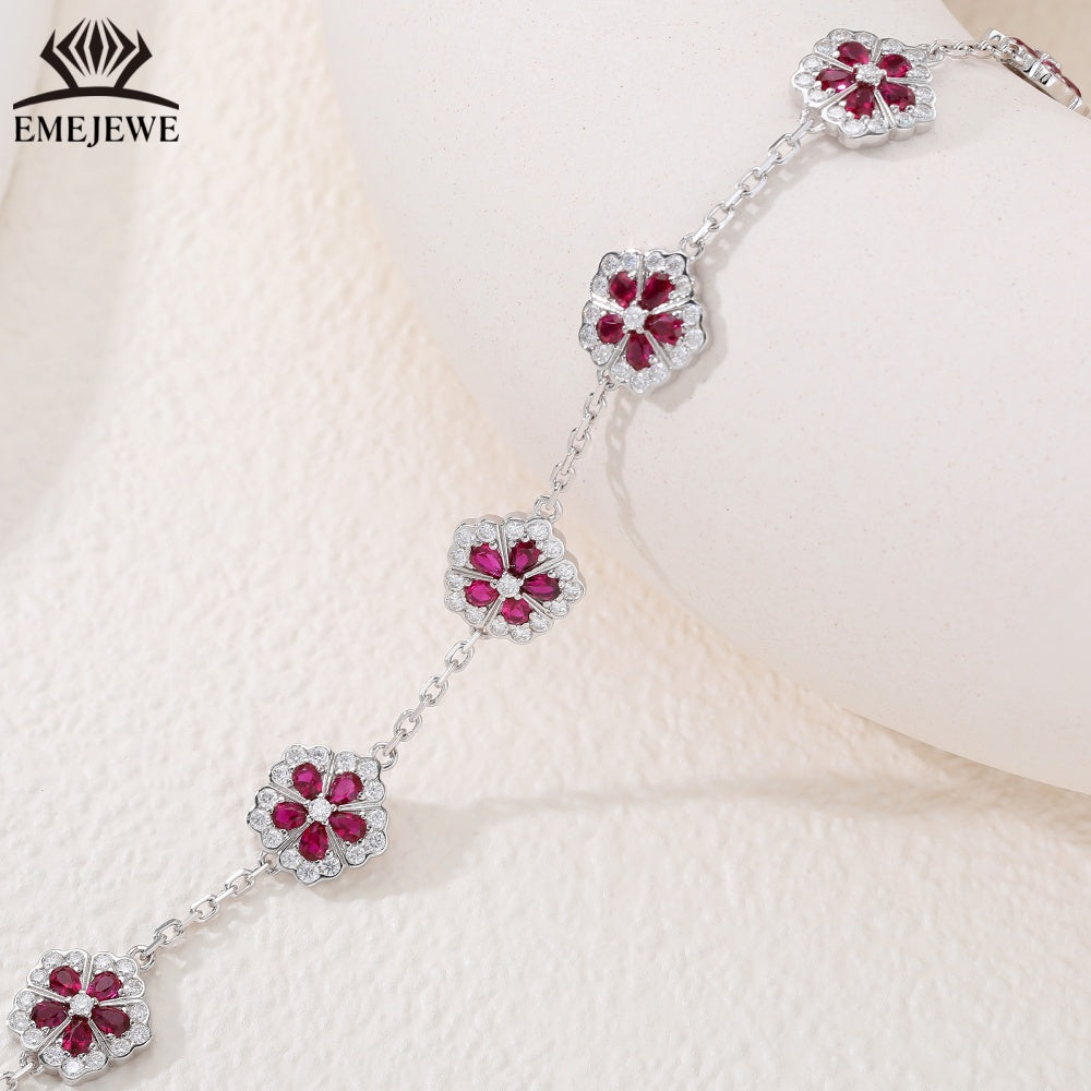 Pear 2*3MM Five Petal Flower Lab Ruby Bracelet for Party Certified