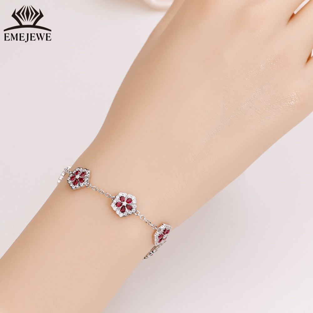 Pear 2*3MM Five Petal Flower Lab Ruby Bracelet for Party Certified