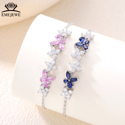 Wholesale 925 Silver Wrist Broken Diamond Butterfly Flower Bracelet with Leaf and Flower Inspired Link Design