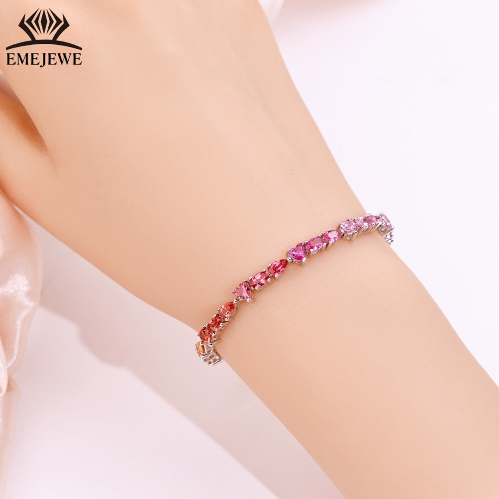 Irregular laboratory cultivation of sapphire rainbow bracelet tennis chain 925 silver