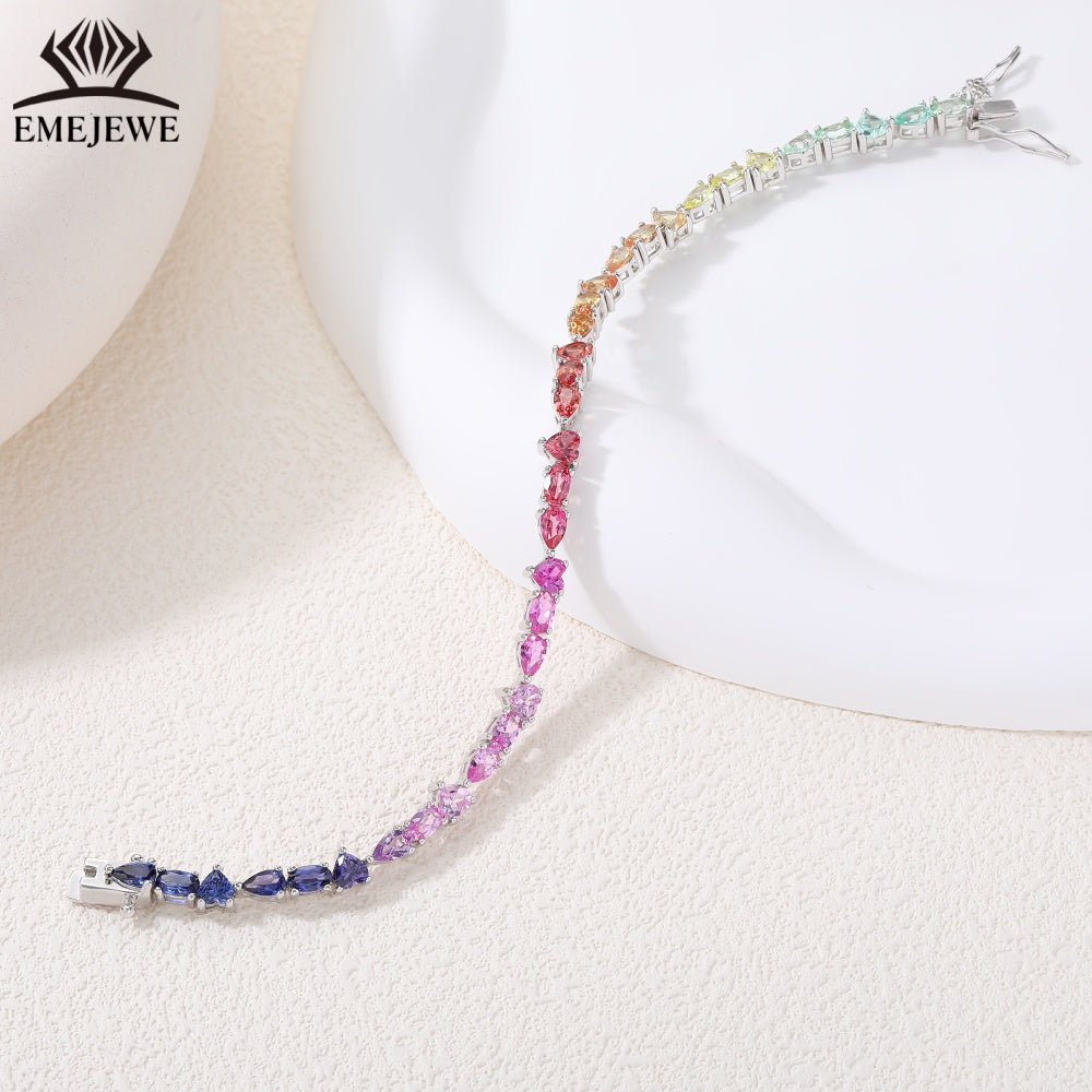Irregular laboratory cultivation of sapphire rainbow bracelet tennis chain 925 silver