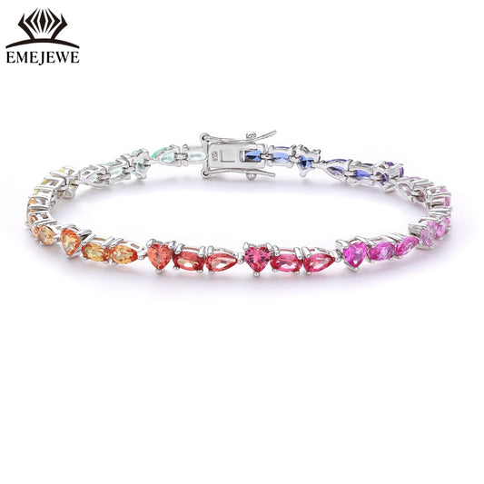 Irregular laboratory cultivation of sapphire rainbow bracelet tennis chain 925 silver