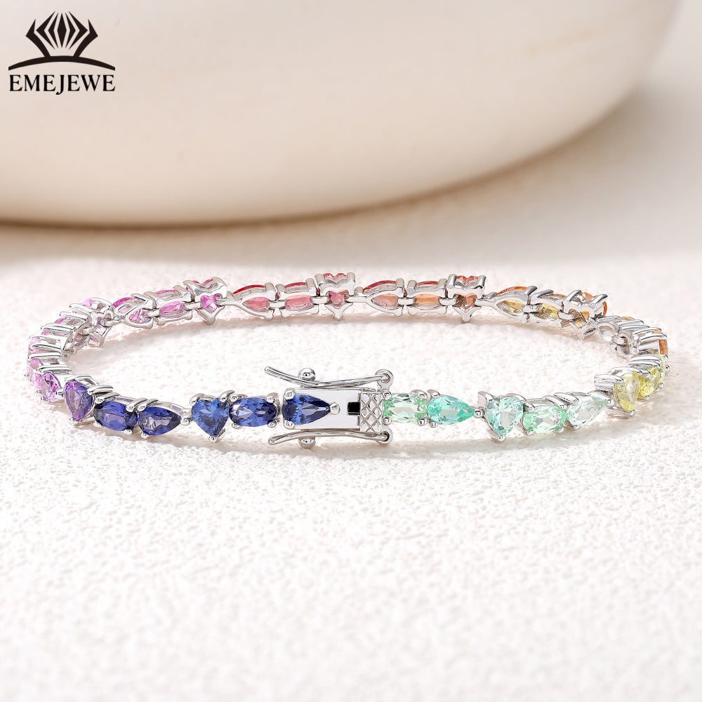 Irregular laboratory cultivation of sapphire rainbow bracelet tennis chain 925 silver