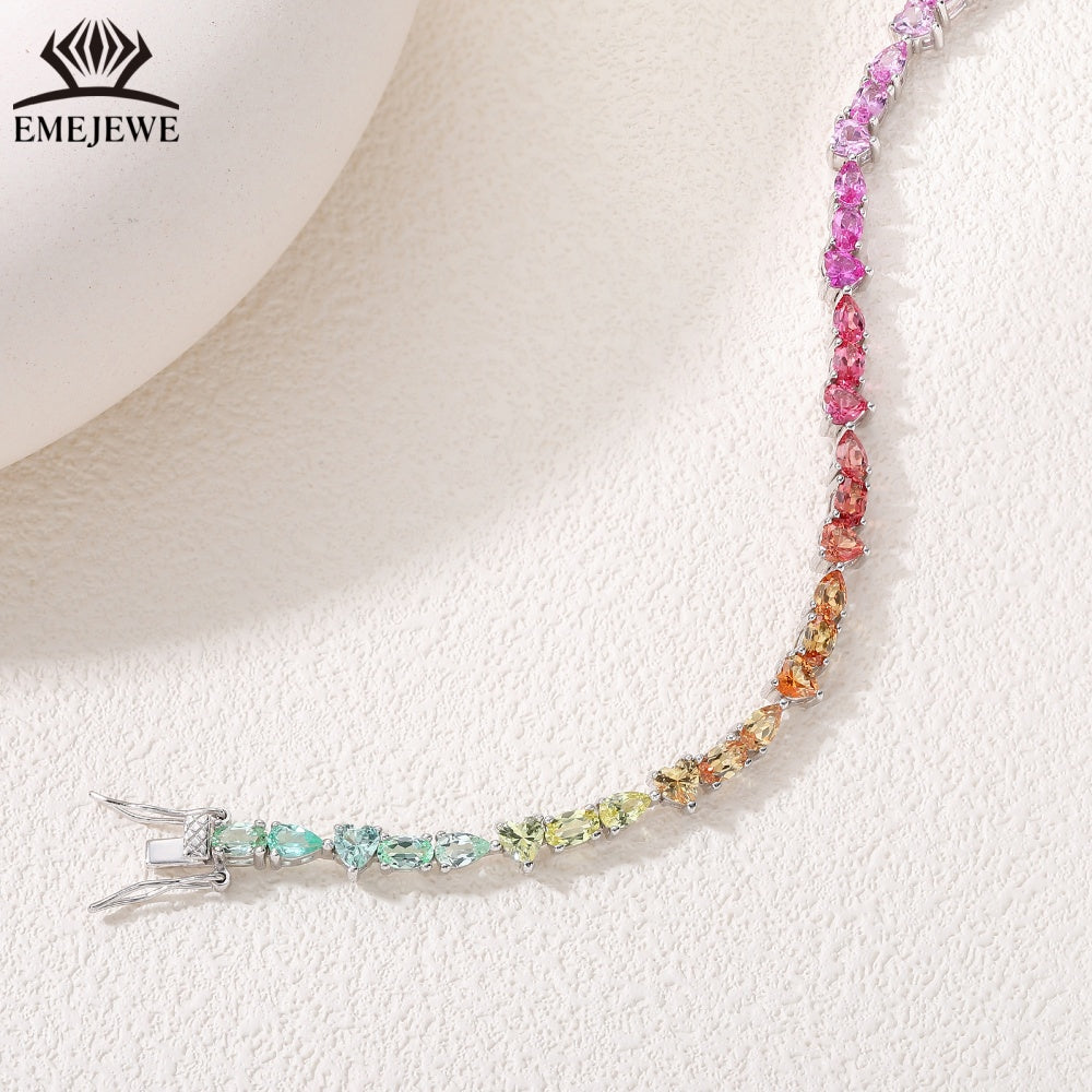 Irregular laboratory cultivation of sapphire rainbow bracelet tennis chain 925 silver