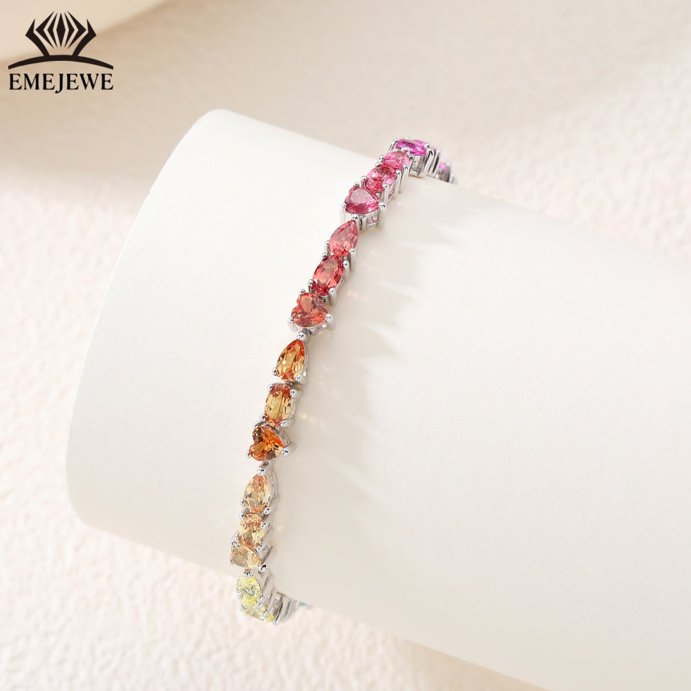Irregular laboratory cultivation of sapphire rainbow bracelet tennis chain 925 silver