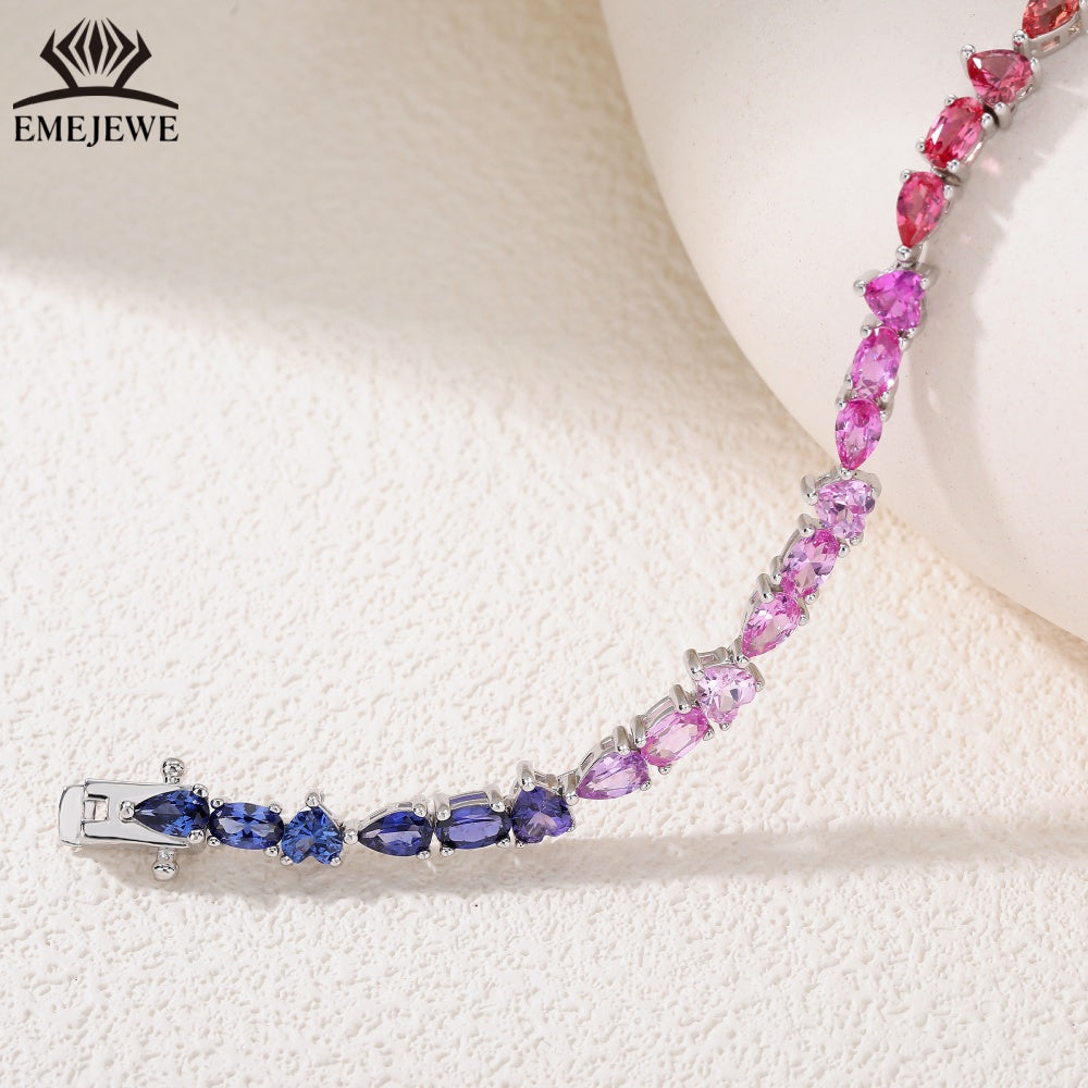 Irregular laboratory cultivation of sapphire rainbow bracelet tennis chain 925 silver