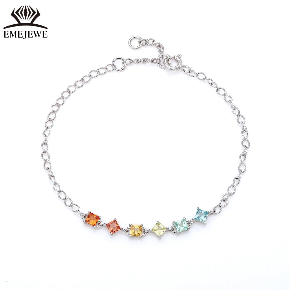 925 sterling silver Princess 3 * 3mm rainbow sapphire bracelet Third Party Certified