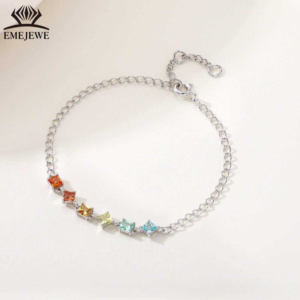 925 sterling silver Princess 3 * 3mm rainbow sapphire bracelet Third Party Certified