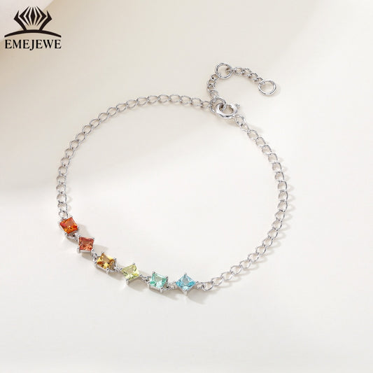 925 sterling silver Princess 3 * 3mm rainbow sapphire bracelet Third Party Certified