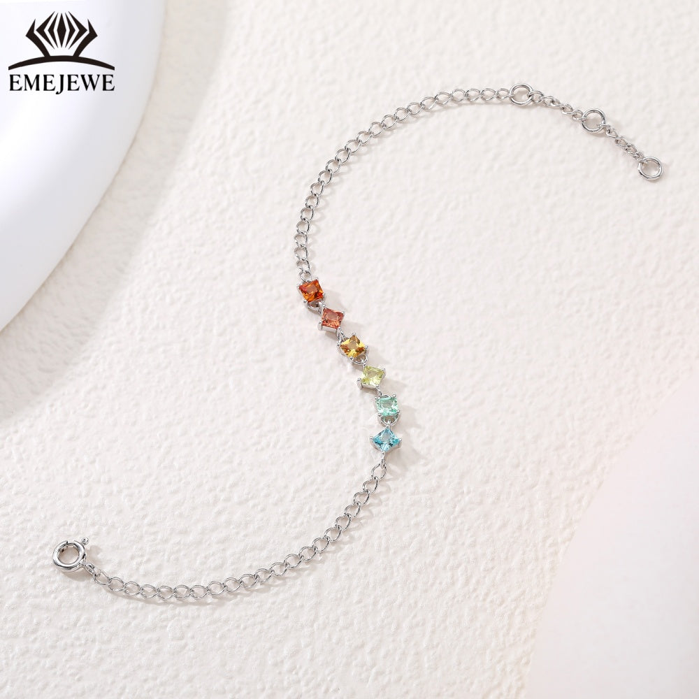 925 sterling silver Princess 3 * 3mm rainbow sapphire bracelet Third Party Certified