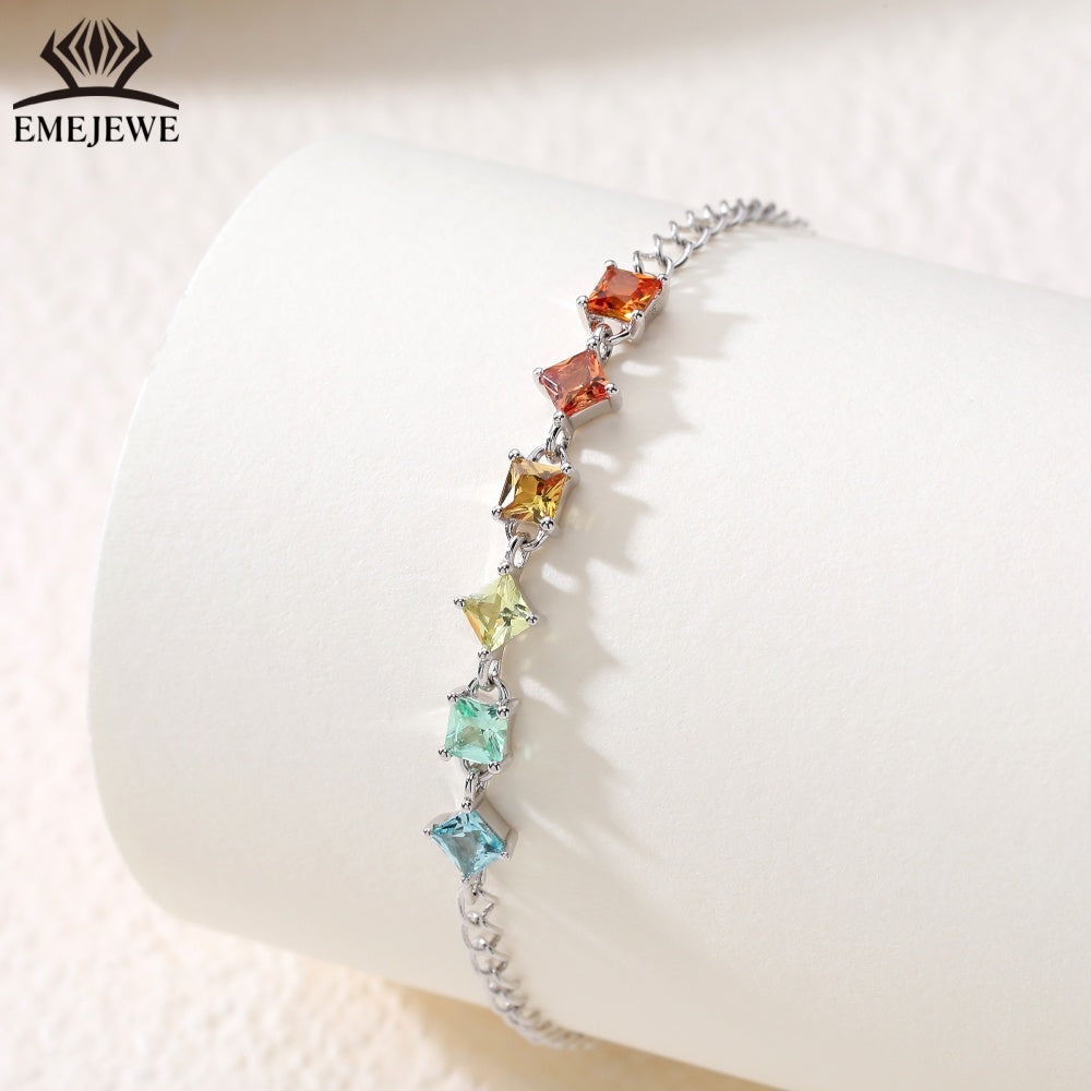 925 sterling silver Princess 3 * 3mm rainbow sapphire bracelet Third Party Certified