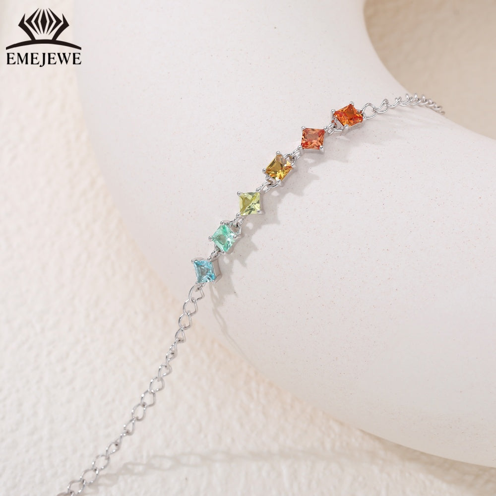 925 sterling silver Princess 3 * 3mm rainbow sapphire bracelet Third Party Certified