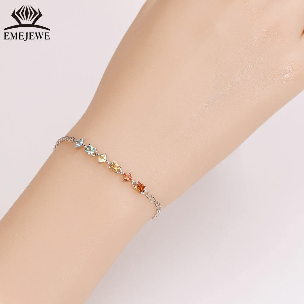 925 sterling silver Princess 3 * 3mm rainbow sapphire bracelet Third Party Certified