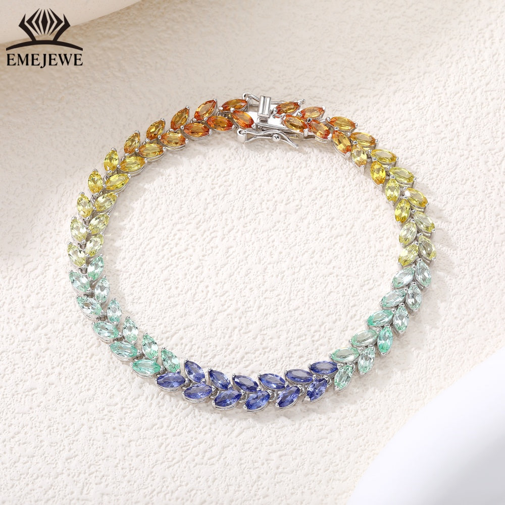 Double Line Marquise Cut Lab Grown Rainbow Sapphire S925 Bracelet