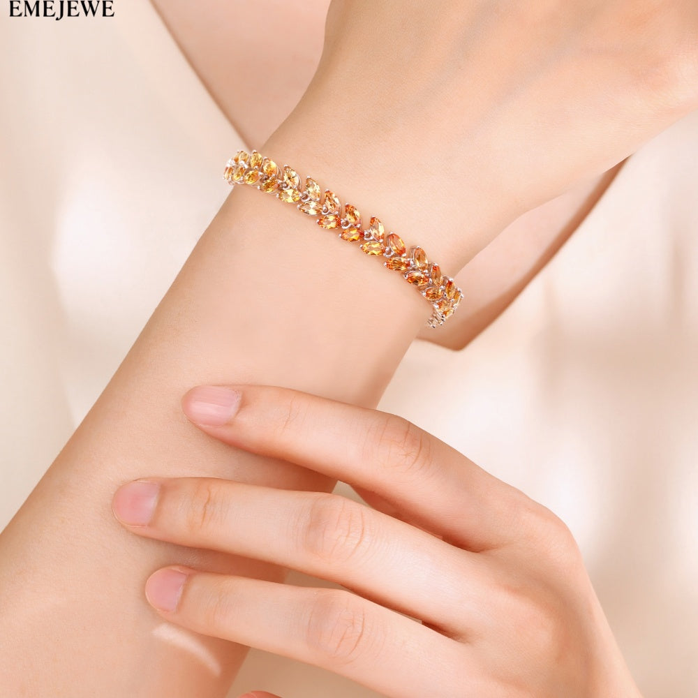 Double Line Marquise Cut Lab Grown Rainbow Sapphire S925 Bracelet