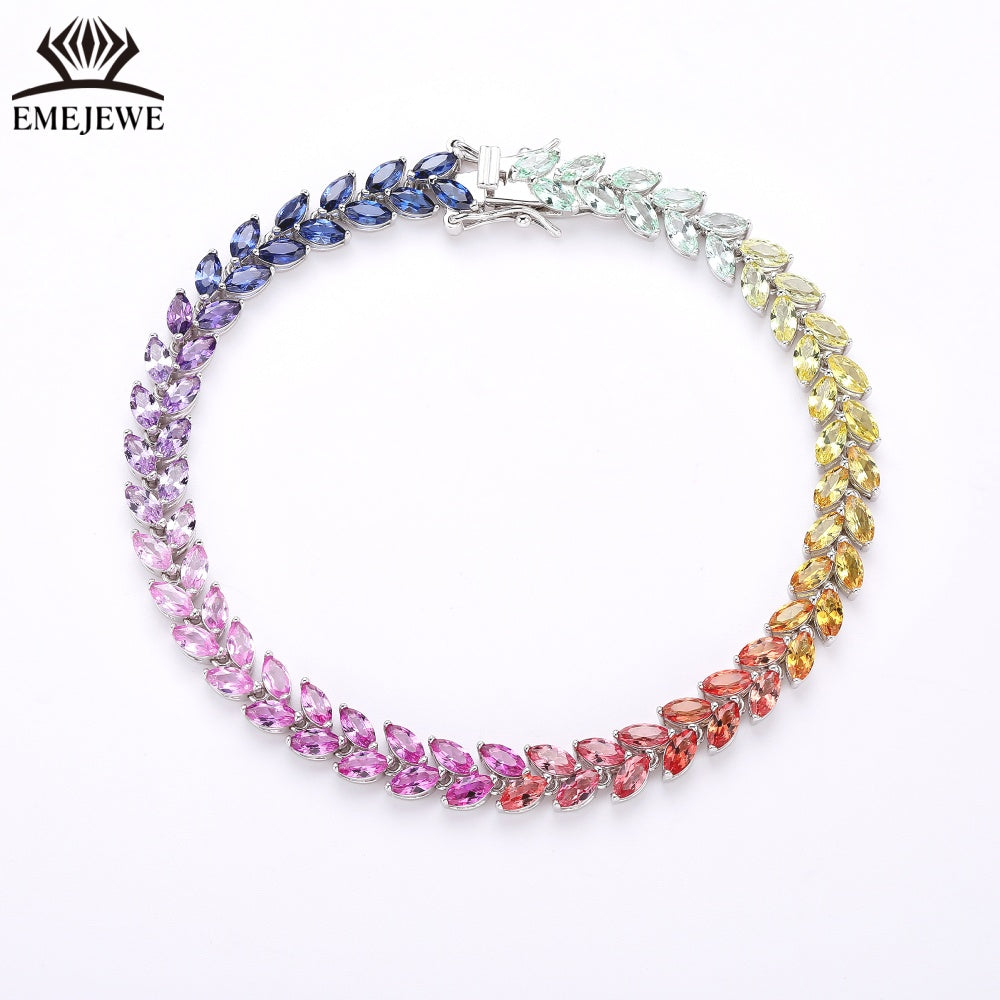 Double Line Marquise Cut Lab Grown Rainbow Sapphire S925 Bracelet