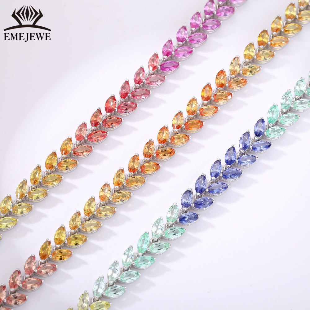 Double Line Marquise Cut Lab Grown Rainbow Sapphire S925 Bracelet
