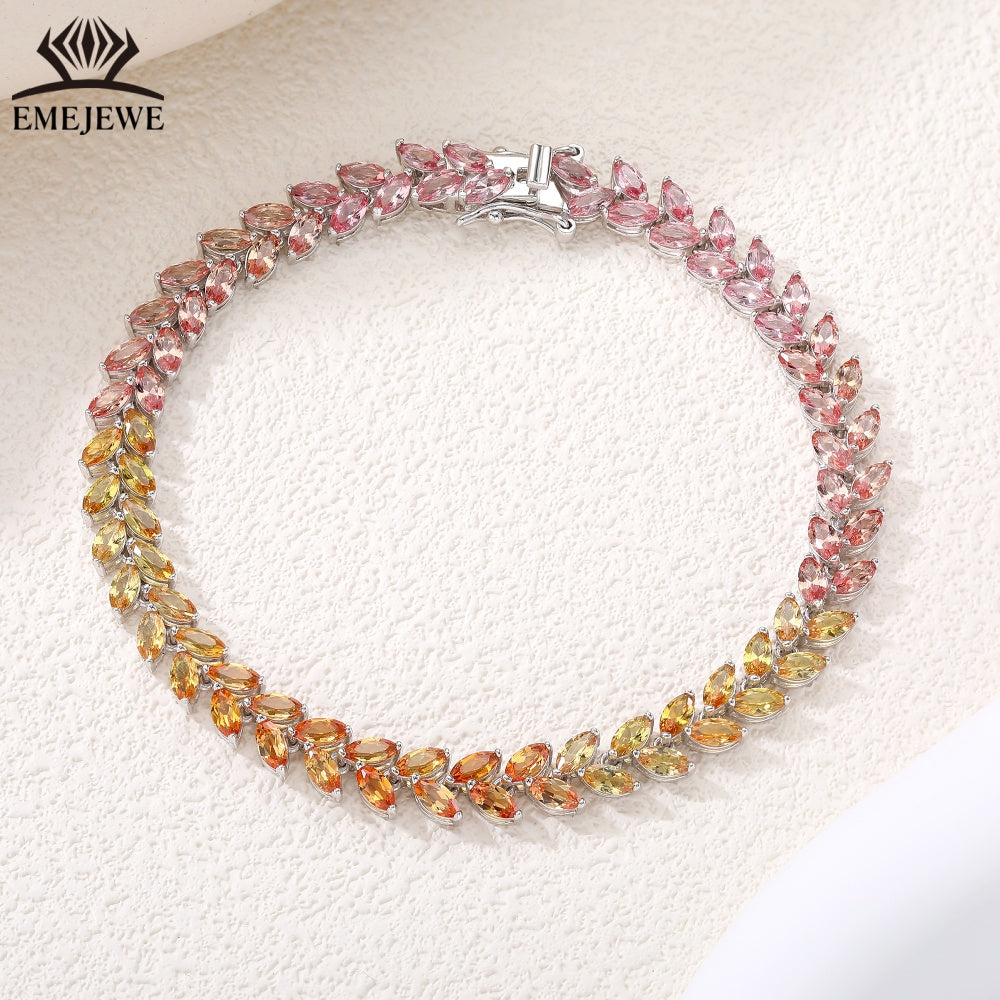 Double Line Marquise Cut Lab Grown Rainbow Sapphire S925 Bracelet