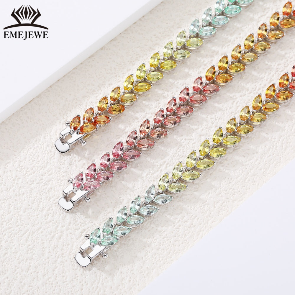 Double Line Marquise Cut Lab Grown Rainbow Sapphire S925 Bracelet