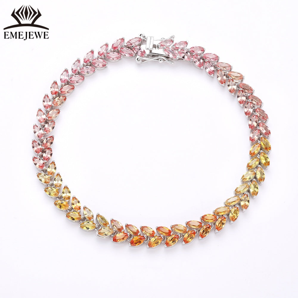 Double Line Marquise Cut Lab Grown Rainbow Sapphire S925 Bracelet