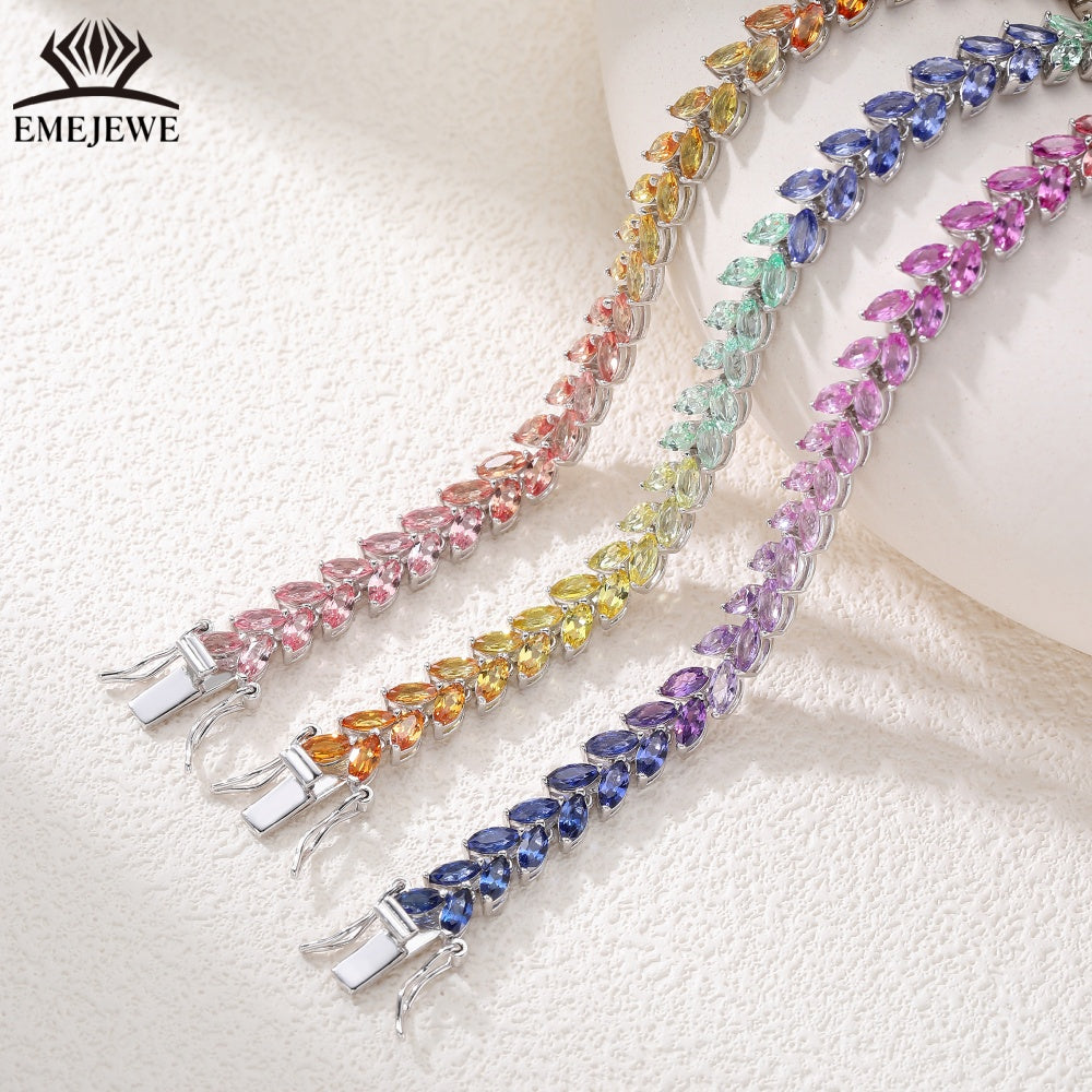 Double Line Marquise Cut Lab Grown Rainbow Sapphire S925 Bracelet