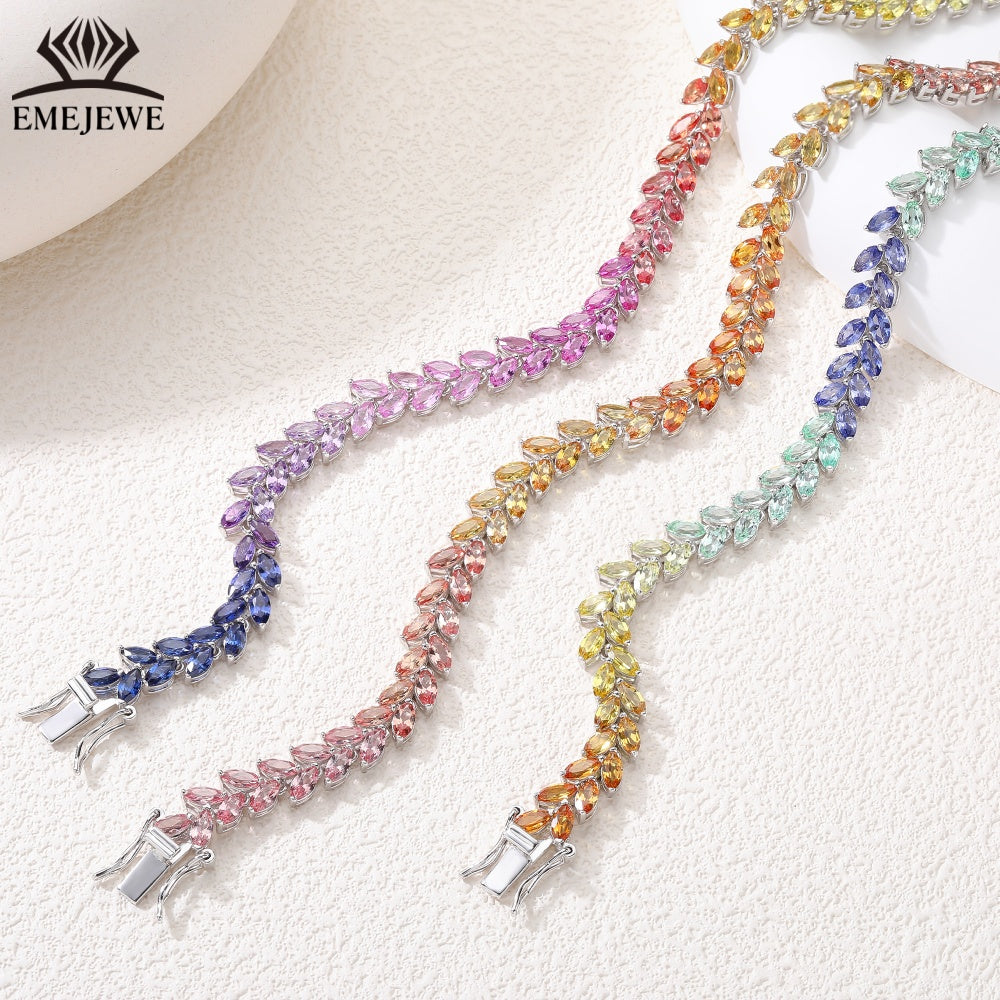 Double Line Marquise Cut Lab Grown Rainbow Sapphire S925 Bracelet