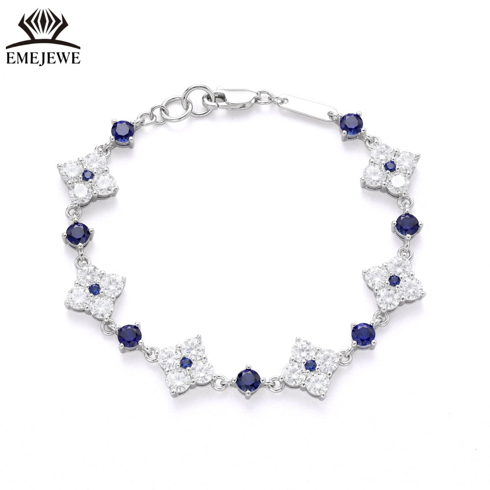 925 sterling silver Round Royal sapphire & white moissanite bracelet AGL Certified