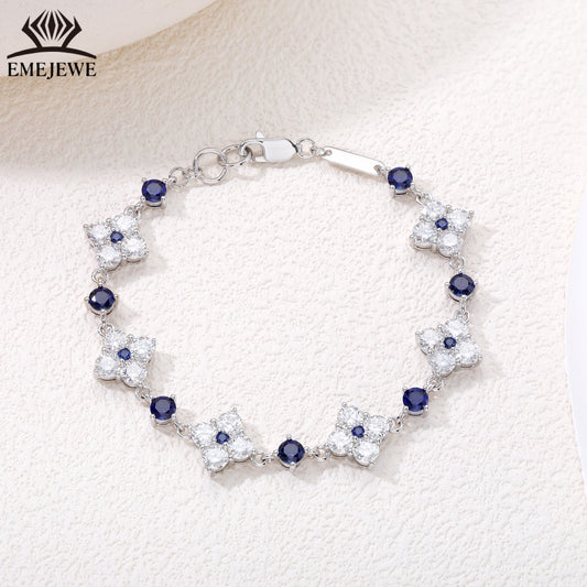 925 sterling silver Round Royal sapphire & white moissanite bracelet AGL Certified