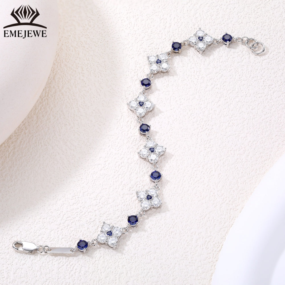 925 sterling silver Round Royal sapphire & white moissanite bracelet AGL Certified