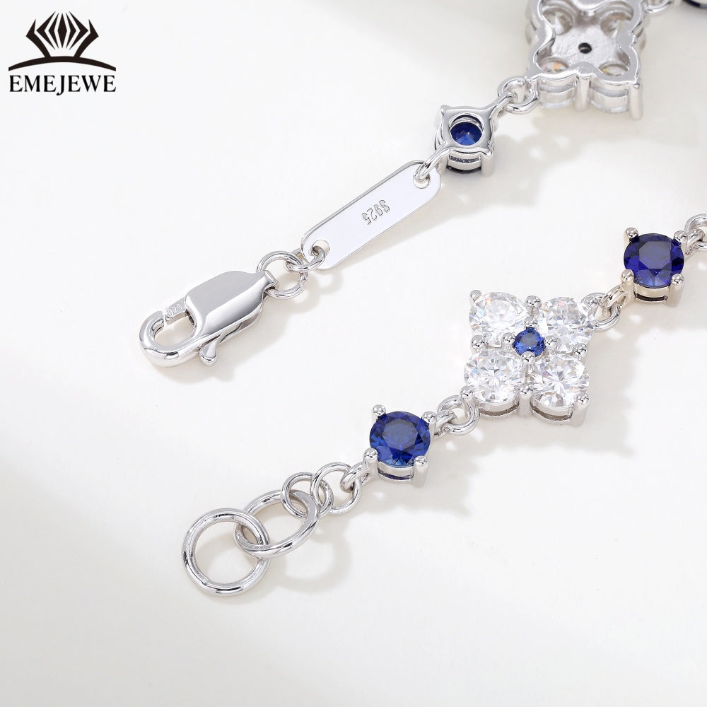 925 sterling silver Round Royal sapphire & white moissanite bracelet AGL Certified