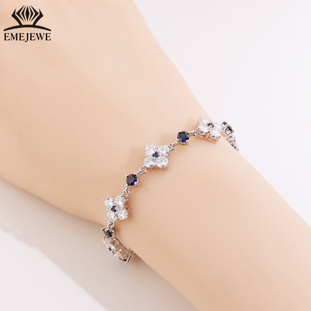 925 sterling silver Round Royal sapphire & white moissanite bracelet AGL Certified